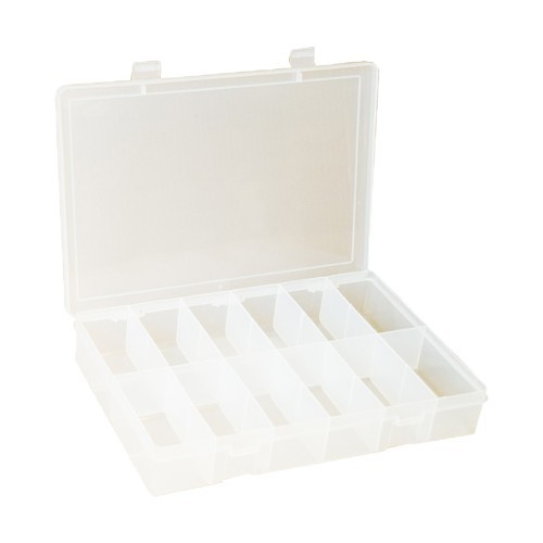 DURHAM MFG® LP-12 Compartment Box, 2-5/16 in Overall Height, 13-1/8 in Overall Width, 9 in Overall Depth, 12 Compartments, Clear