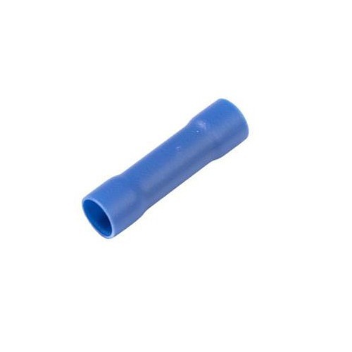 Butt Connector, Insulated, 16 to 14 AWG Conductor, Butted Seam Barrel, Vinyl, Blue, 600 to 1000 V, 230 deg F, 0.030 in Thk