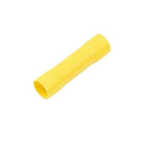 Butt Connector, Insulated, 12 to 10 AWG Conductor, Butted Seam Barrel, Vinyl, Yellow, 600 to 1000 V, 230 deg F, 0.040 in Thk