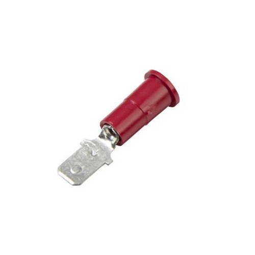 Push-On Terminal, Insulated Funnel Entry Male, 22 to 18 AWG Conductor, Vinyl Insulation, Red, 1000 V, Specifications: 0.25 in, 105 deg C deg C