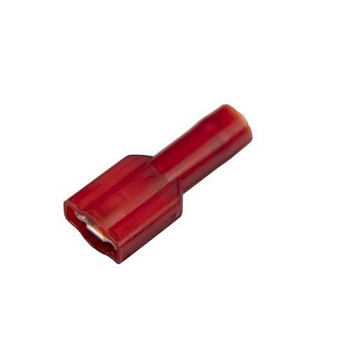 Push-On Terminal, Fully Insulated Male, 22 to 18 AWG Conductor, Brass/Nylon, Red, 1000 V, Specifications: 0.25 in, 105 deg C deg C