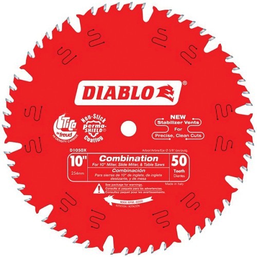 Freud® Diablo® 902306 Circular Saw Blade, 10 in Dia, 0.071 in Thickness, 5/8 in Arbor, Steel Blade, 50 Teeth