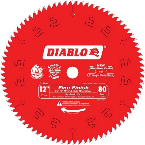 Freud® Diablo® 902390 Circular Saw Blade, 12 in Dia, 0.087 in Thickness, 1 in Arbor, Steel Blade, 80 Teeth