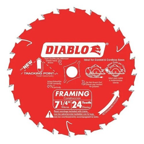 Freud® Diablo® D0724A Circular Saw Blade, 7 1/4 in Dia, 0.04 in Thickness, 5/8 in Arbor, 24 Teeth