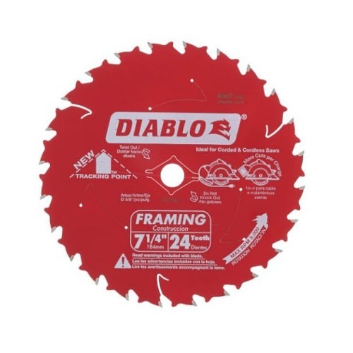 Freud® Diablo® D0724X Cutting Saw Blade, 7-1/4 in Dia, 0.04 in Thickness, 5/8 in Arbor, Carbide Blade, 24 Teeth