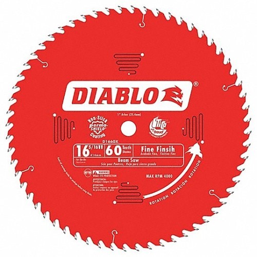 Freud® Diablo® D1660X Circular Saw Blade, 16-5/16 in Dia, 0.079 in Thickness, 1 in Arbor, Carbide Blade, 60 Teeth