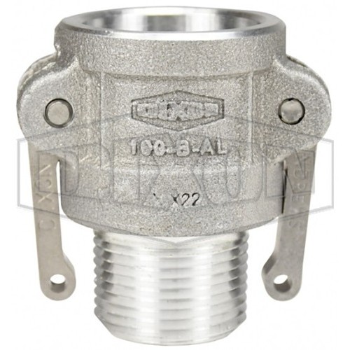 Dixon Valve & Coupling 100-B-AL Cam and Groove Coupler, Straight, Coupler, 1 in Nominal, Female Coupler x MNPT, 356T6 Aluminum