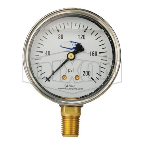 Dixon® Boss™ GLS405 Hydraulic Gauge, 0 - 30 psi Gauge Range, 2-1/2 in, 1/4 in, +/-2-1-2 % Accuracy, Stainless Steel, Copper alloy bourdon tube