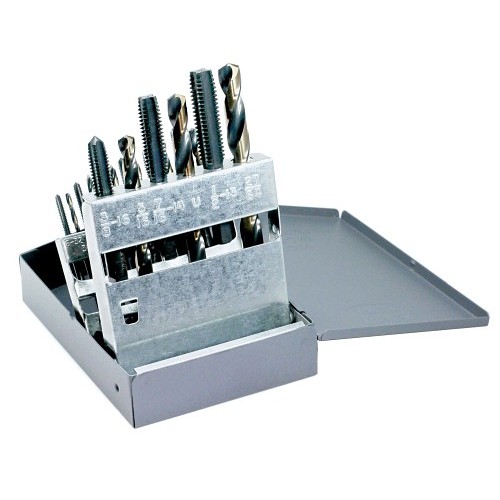 Drillco 200C2018 Combination Tap & Drill Set, 6-32 Minimum Drill Bit Size, 1/2-13 Maximum Drill Bit Size, 18 Piece, For Use With: Taps, High Speed Steel, Bright