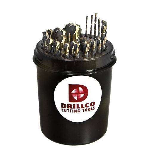 Drillco 350NW29 Drill Bit Set, SAE System of Measurement, 1/16 in Minimum Drill Bit Size, 1/2 in Maximum Drill Bit Size, 135 deg Drill Point Angle, 29 Piece, High Speed Steel, Black Oxide