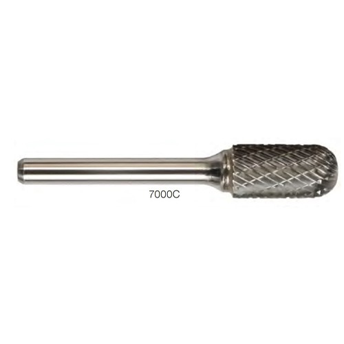 Drillco 7C116ADC Carbide Burr, Cylindrical Ball Nose, SC-1, 1/4 in Head Dia, 5/8 in Length of Cut, Double Cut Cut Type