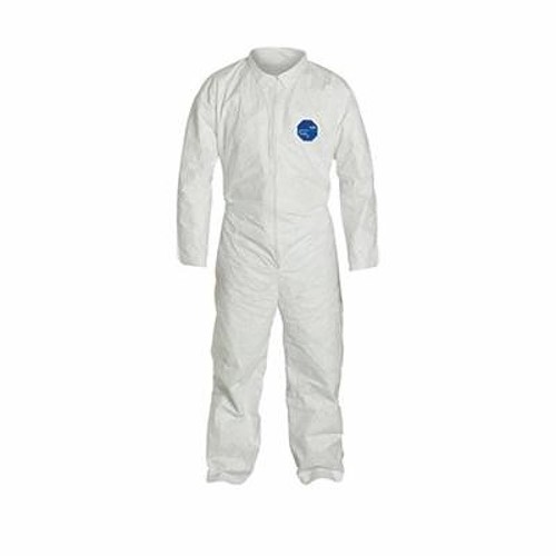 DuPont™ TY120SWHLG0025NF Laydown Collar Disposable Coverall With Open Wrist and Ankle, L, White, 5.9 mil Tyvek® 400, 39-3/4 to 43-1/4 in Chest, 29-1/2 in L Inseam