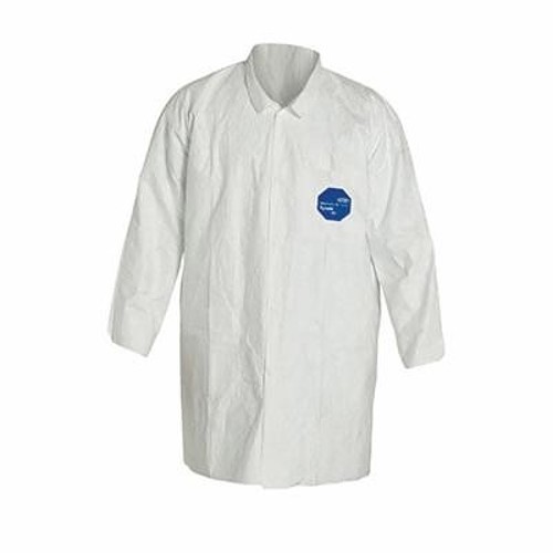 DuPont™ SafeSPEC™ TY212SWH2X0030VP Disposable Lab Coat With Laydown Collar, 2XL, White, Tyvek® 400 Fabric, 41-3/4 in L, Front Snap Closure, 2 Pockets, ASTM D1777, ASTM D3776, ASTM D774, ASTM D5733, ASTM D5034, ASTM D257, 16 CFR 1610 Class 1, AATCC 127