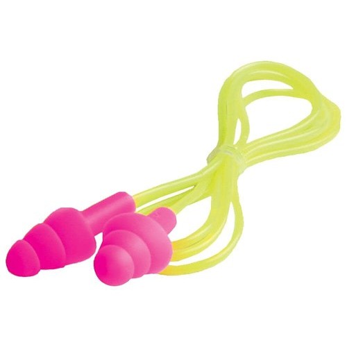 ERB-04C Earplug, Reusable Corded, 25 dB Noise Reduction Rating, Flanged, Reusable, Distinctive Triple Flanged, One Size, Pink Plug, Pink Cord