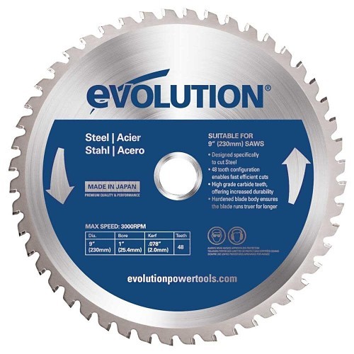 Evolution® EV230BLADEST Circular Saw Blade, 9 in Dia, 1 in Arbor, 48 Teeth