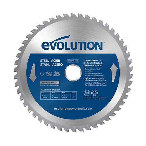 Evolution® M210TCT-50CS Circular Saw Blade, 8-1/4 in Dia, 0.078 in Thickness, 1 in Arbor, 50 Teeth