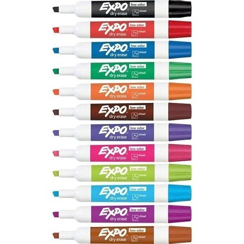 Expo 80699 Marker Set, Assorted (Black/Blue/Green/Red/Brown/Lime/Orange/Pink/Purple/Pumpkin/Plum/Aqua) Ink, Chisel