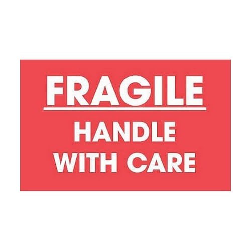 BGR FHWCL2X3 Fragile Handle With Care Labels, 2 in x 3 in, Red/White, 500/Roll