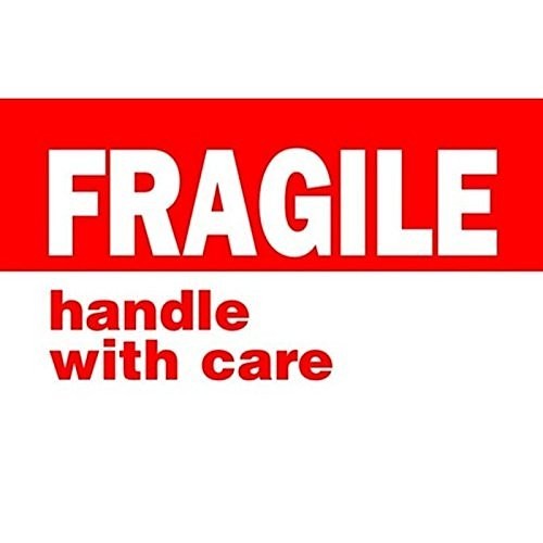 BGR FHWCL3X5 Fragile Handle With Care Labels, 3 in x 5 in, Red/White, 500/Roll