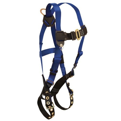 FallTech® 7016B3X Harness, 1D Standard Non-Belted Full Body, 3X-Large, Polyester Strap, Tongue Leg Strap Buckle, Alloy Steel Hardware, Black/Blue