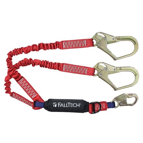 FallTech® 8247ELY3D Energy Absorbing Lanyard, 130-310 lb, 6 ft, 12 ft Length, Polyester Line, 2 Leg, Rebar Hook Anchorage Connection, Snap Hook Harness Connection Hook, Specifications Met: ANSI, OSHA