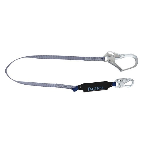 FallTech® 82563 Energy Absorbing Lanyard, 130-310 lb, 6 ft Length, Polyester Line, 1 Leg, Rebar Hook Anchorage Connection, Snap Hook Harness Connection Hook, Specifications Met: ANSI, OSHA, CSA, Blue