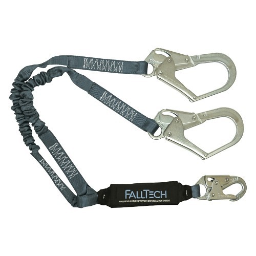 FallTech® 8256ELY3 Energy Absorbing Lanyard, 130-310 lb, 4.5 to 6 ft Length, Polyester Line, 2 Leg, Rebar Hook Anchorage Connection, Snap Hook Harness Connection Hook, Specifications Met: OSHA