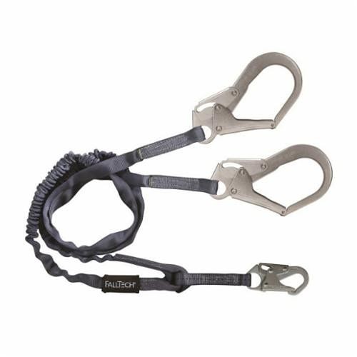 FallTech® 8259Y3 Internal Shock Absorbing Lanyard, 310 lb Load Capacity, 6 ft L, Polyester Line, 2 Legs, Rebar Hook Anchorage Connection, Snap Hook Harness Connection Hook, Specifications Met: OSHA CFR1926.502, OSHA CFR1910.66