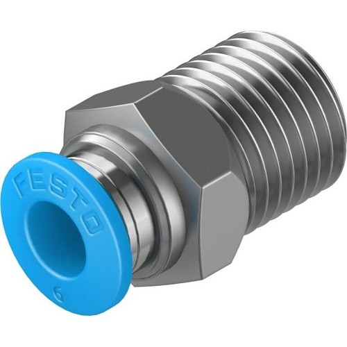 Festo 153007 Push-In Adapter, Pneumatic Straight, Adapter, 1/4 in x 10 mm Nominal, MNPT x Tube, Brass