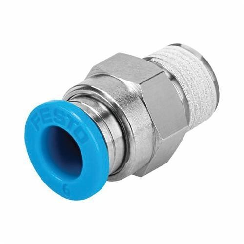 Festo 153009 Push-in Fitting, 11 mm Nominal, R3/8 MNPT x 12 mm Tube, -0.95 to 6 bar, Brass