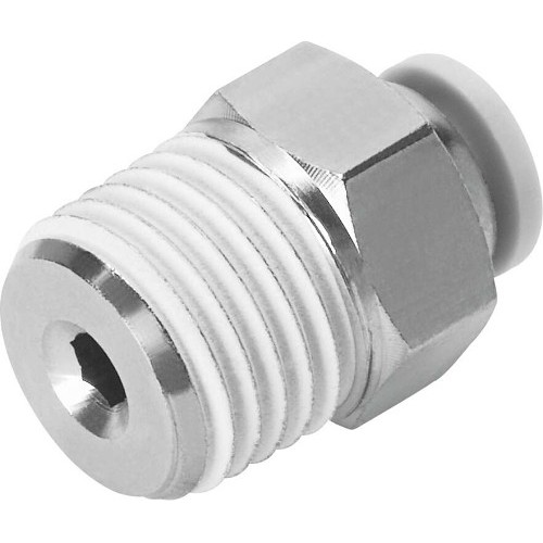 Festo 533276 Push-In Adapter, Pneumatic Straight, Adapter, 1/4 in Nominal, MNPT, Brass