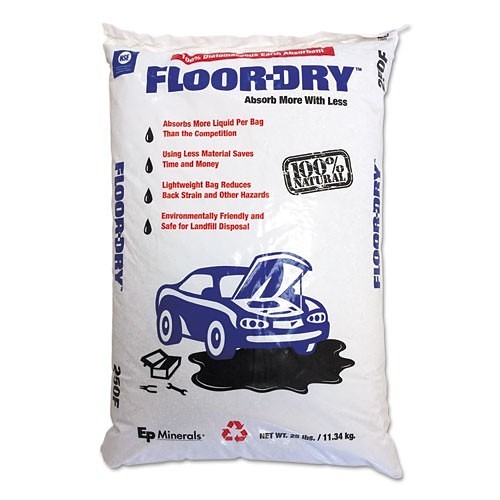 Floor-Dry™ 235358 Oil Absorbent, 25 lb Container, Bag Container, Fluids Absorbed: Water, Oil, Grease, Water Coolant