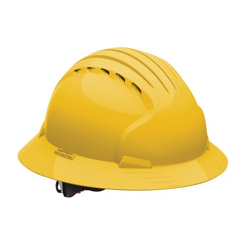 Full Brim Hard Hat, Size 6-5/8, Size 8, HDPE, 6 Point Polyester Strap Suspension, Slotted, Yellow