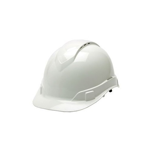 Hard Hat, ABS Plastic, 4 Point Ratchet Suspension, White