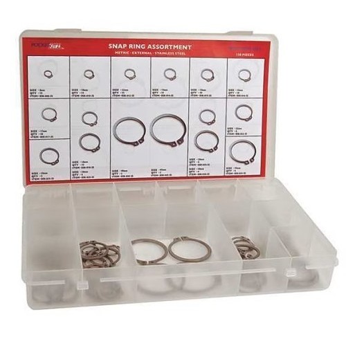 G.L.HUYETT™ Handi-Chek® DISP-DSH138SS Retaining Ring Assortment, M10 to M40, 138 Piece, Stainless Steel, Plain