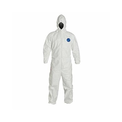 Disposable Coverall, X-Large, White, High Density Spunbond Polyethylene, 42-3/4 to 46-1/4 in Chest, 29-1/2 in Inseam Length