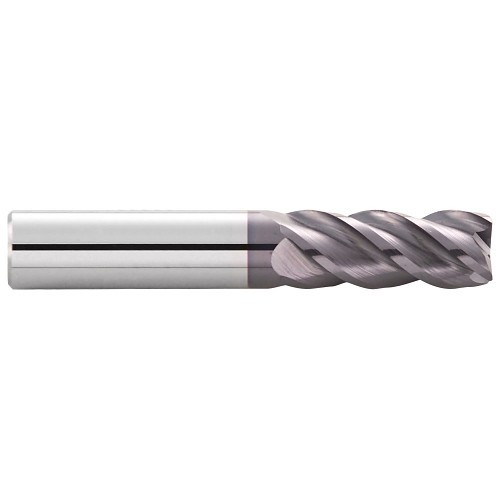 GARR 27710 Solid Submicron Grain End Mill, 7/16 in Cutter Dia, 0.02 in Corner Radius, 0.875 in Length of Cut, 4 Flutes, 0.4375 in Shank Dia, 2-3/4 in Overall Length, AlTiN
