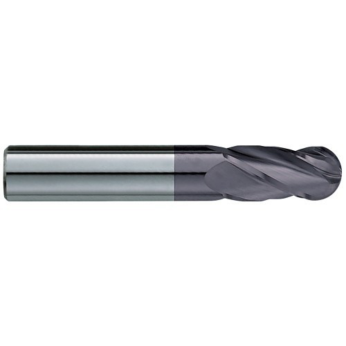 GARR 48027 Ball End Mill, 1.5 mm Cutter Dia, 6 mm Length of Cut, 4 Flutes, 3 mm Shank Dia, 38 mm Overall Length, TiAlN