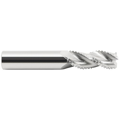 GARR 46297 ARC Center Cutting Chamfer End High Performance Hog End Mill, 3/8 in Dia Cutter, 1-1/4 in Length of Cut, 3 Flutes, 3/8 in Dia Shank, 3 in OAL, Bright
