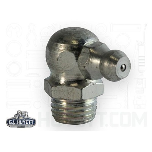 G.L.HUYETT™ H1708Z3 90 deg Heritage Fitting, 3/8-24, 0.79 in Overall Length, Zinc Clear Trivalent, Steel, 0.22 in Shank Length