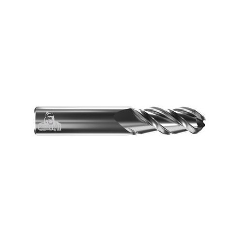 GORILLA MILL® GMA12B3 Ball End Mill, 1/2 in Cutter Dia, 1-1/4 in Length of Cut, 3 Flutes, 1/2 in Shank Dia, 3 in Overall Length, Uncoated