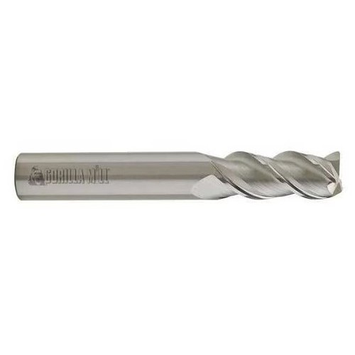 GORILLA MILL® GMA38F3 Square End Mill, 3/8 in Cutter Dia, 7/8 in Length of Cut, 3 Flutes, 3/8 in Shank Dia, 2-1/2 in Overall Length, Bright