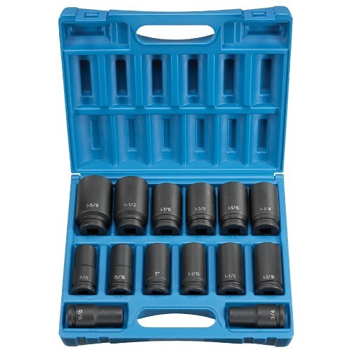 GP® 8038D Impact Socket Set, Yes Impact Rated, Imperial, 6 Points, 3/4 in Drive, 14 Piece, 3/4 to 1-5/8 in Included Socket Size, Case Container