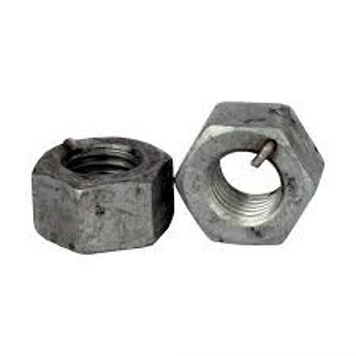 Lock Nut, 1/2 in-13 Diameter - Thread, ASTM A563 Quenched & Tempered Carbon Steel, Hot Dipped Galvanized, DH Grade, Heavy Hex, Pin, 31/64 in Height, 7/8 in Width Across Flats, 248-352 HBN Hardness