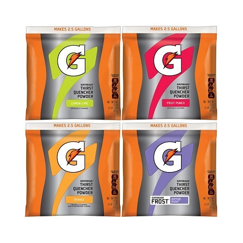 Gatorade® 308-03944 Thirst Quencher, 21 oz, Packet, 2.5 gal Yield, Powder, Lemon-Lime, Fruit Punch, Riptide Rush™, Orange Flavor