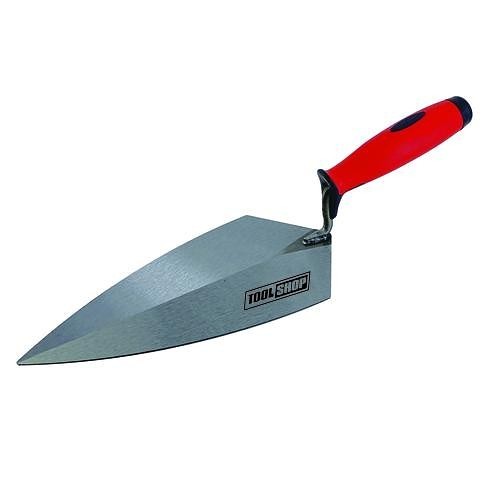 Brick Trowel, 10 in Blade Length, 5 in Blade Width, Steel Blade, Cushion Grip Handle, Plastic Handle