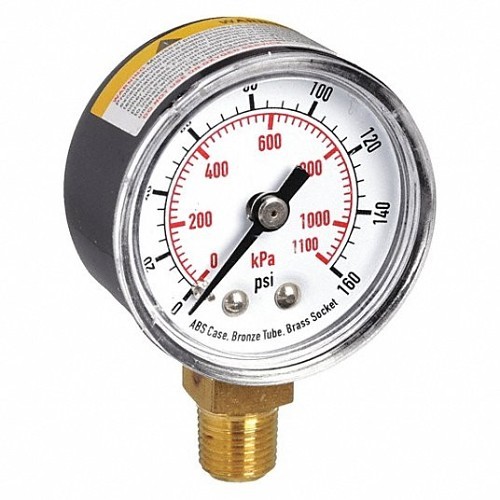 Pressure Gauge, 0-160 psi, 1/8 in, 1-1/2 in Dial Diameter, ±3-2-3% Accuracy, Graduations: 1;2