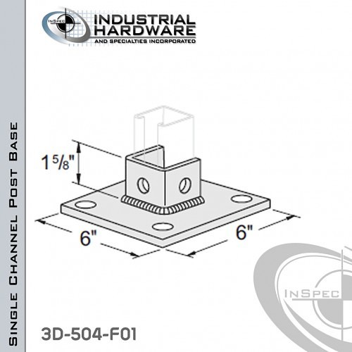 Gregory Industries 619SQSS Single Channel Post Base, 1 Channels, For Use With: 1-5/8 in Channel, Steel