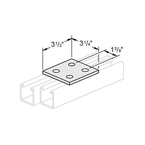 Gregory G2051 Flat Splice Plate, 3-1/4 in Length, 3-1/2 in Width, Carbon Steel, Zinc Plated