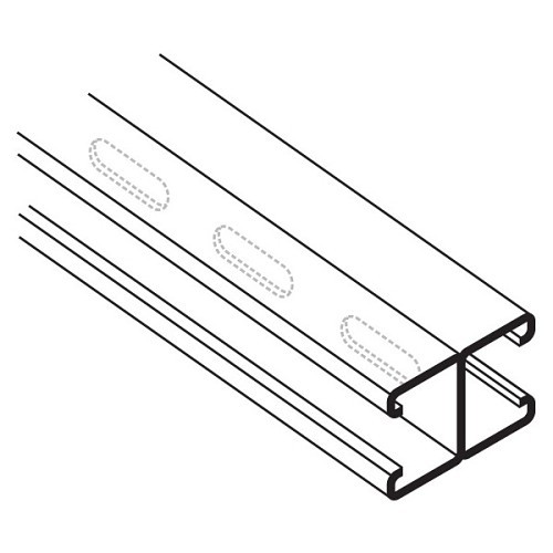 Gregory G582 A OS SS316 Struct Channel, 10 ft Length, 3-1/4 in Width, 1-5/8 in Depth, 12 ga Thickness, 316 Stainless Steel, Slotted, Welded Back To Back, Pre-Galvanized